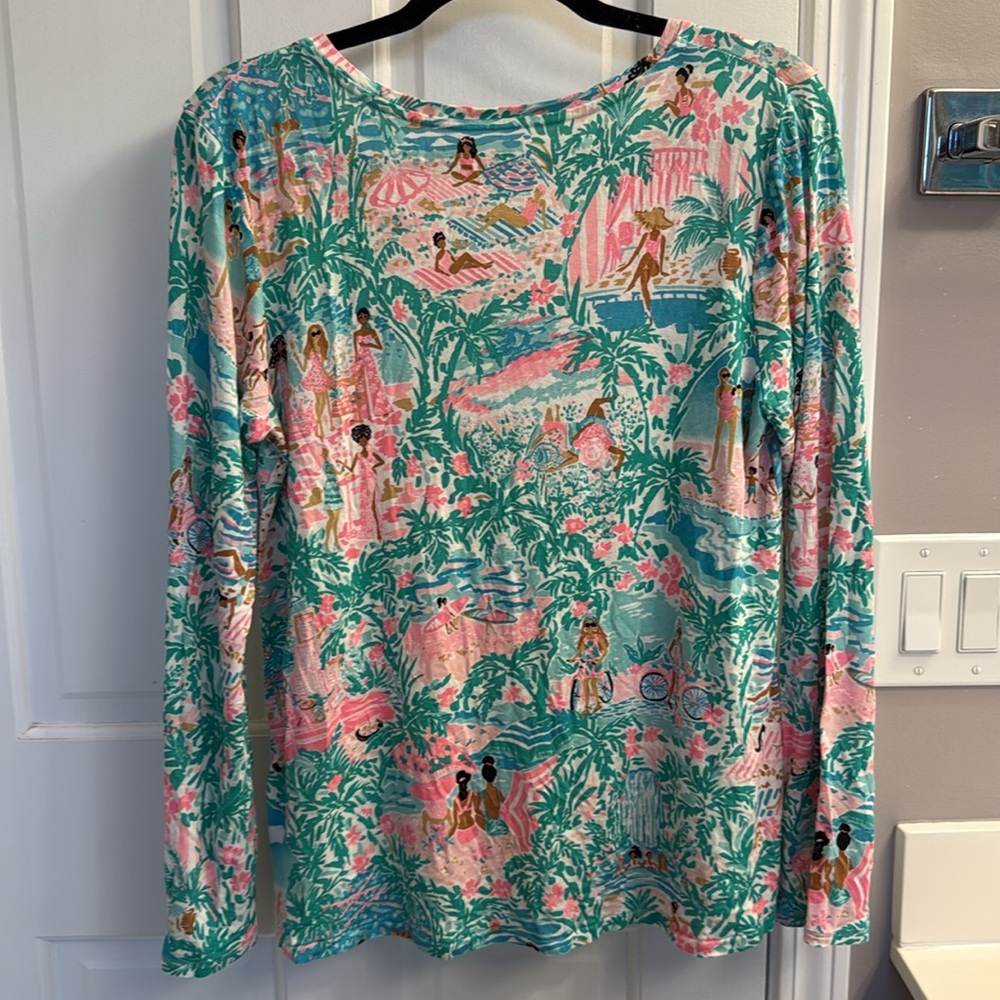 RARE Lily Pulitzer Let’s Get Together Knit Relaxed Pajama Sleep Top Long Sleeve - Picture 7 of 9